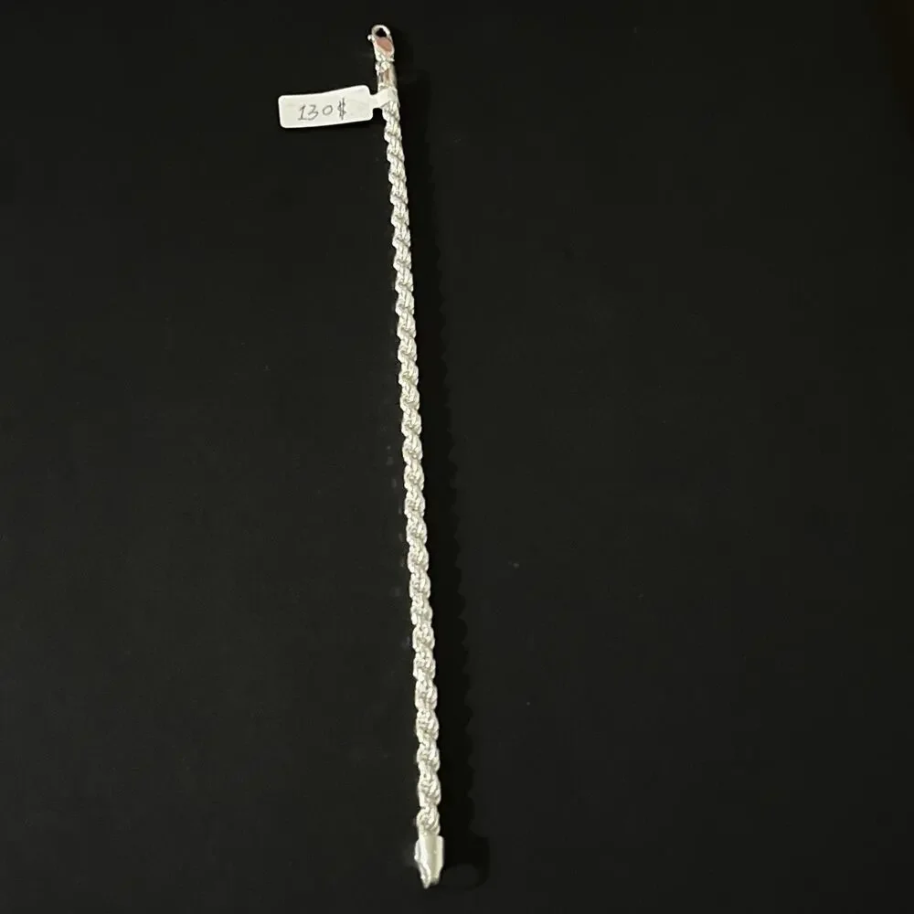 Esclava De Plata 925 Con Diseño Rope,925 Silver Bracelet With Rope Design - 9 In